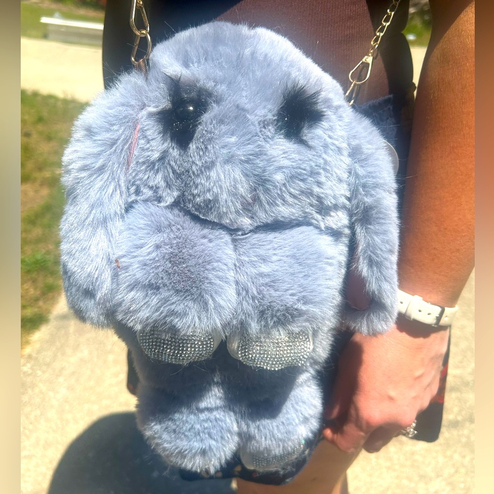 NWT Adorable Furry Bunny Rhinestone Crossbody/backpack bag